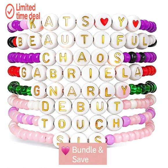 8PCS Stretch Beaded Bracelets Set, Concert Inspired, Elastic Fit - Picture 1 of 8